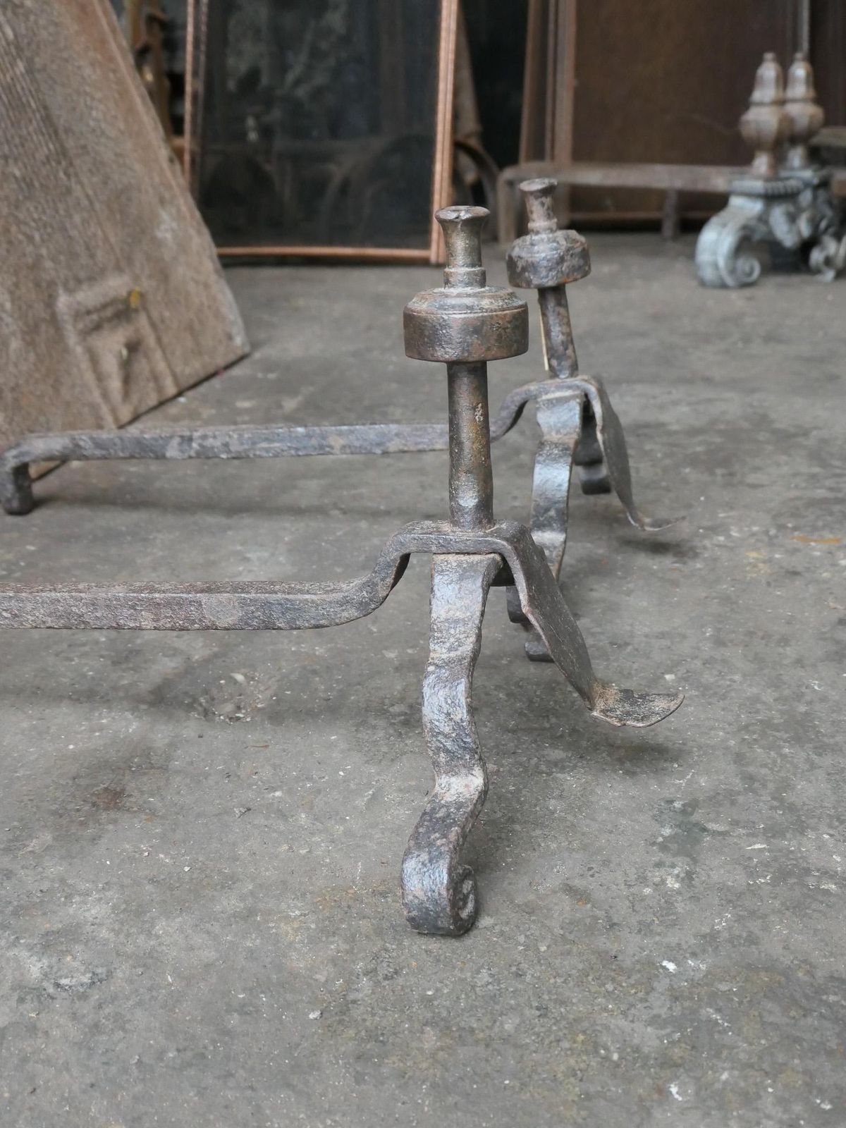 photo furniture French Louis XV Iron Andirons, 18th Century