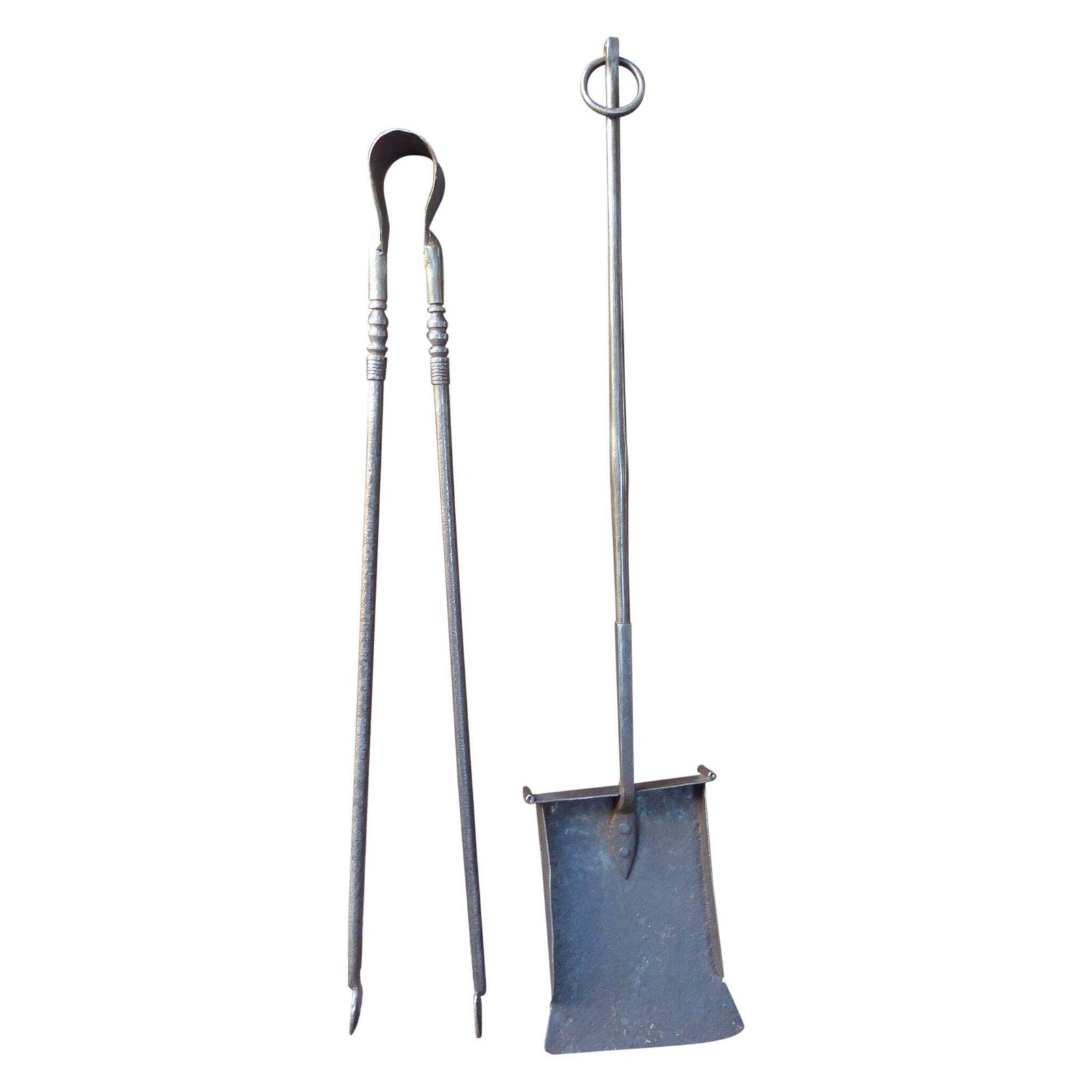 Large French Wrought Iron Fireplace Tools Or Fire Tools, 17th 18th Century