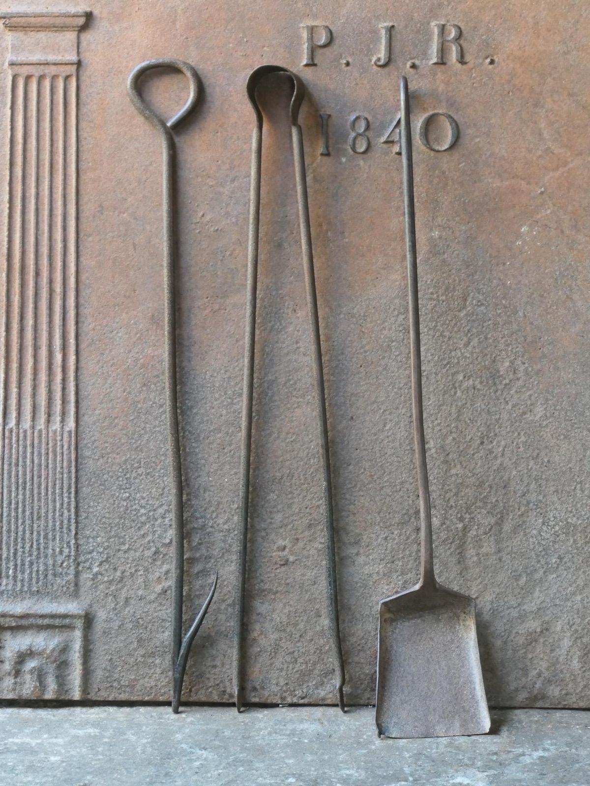 Rustic French Neoclassical Fireplace Tools, 18th 19th Century photo for sale