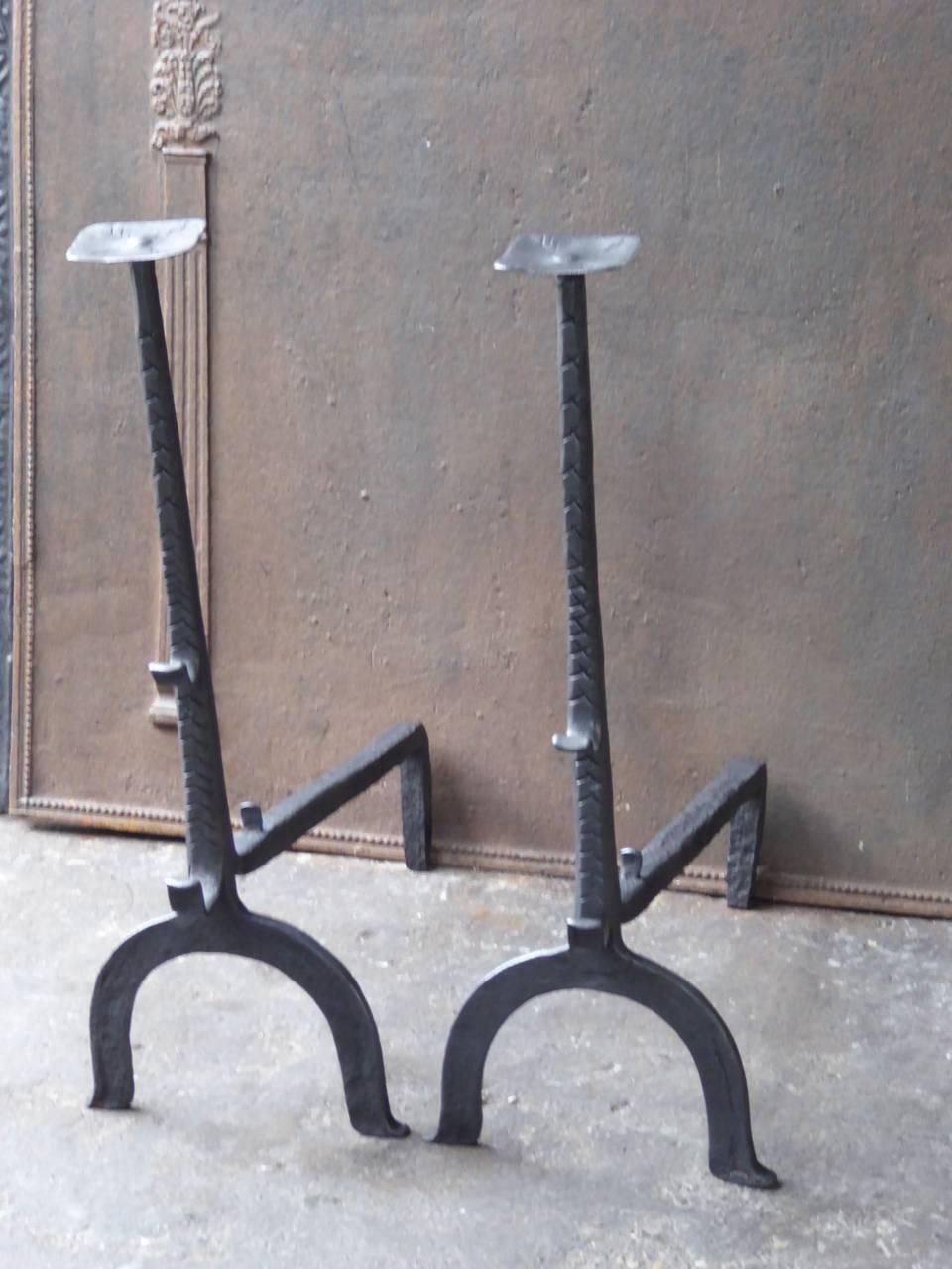 17th 18th Century Large Gothic Style Firedogs Or Andirons photo for sale