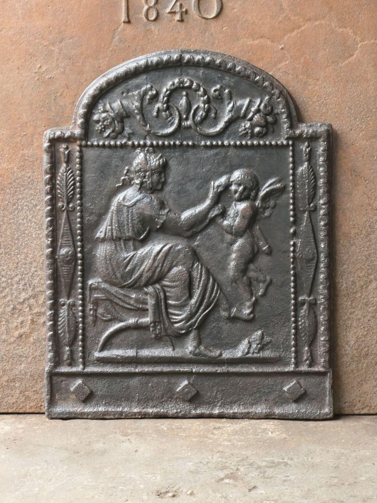Small French Neoclassical Period 'Woman With Cupid' Fireback / Backsplash photo furniture