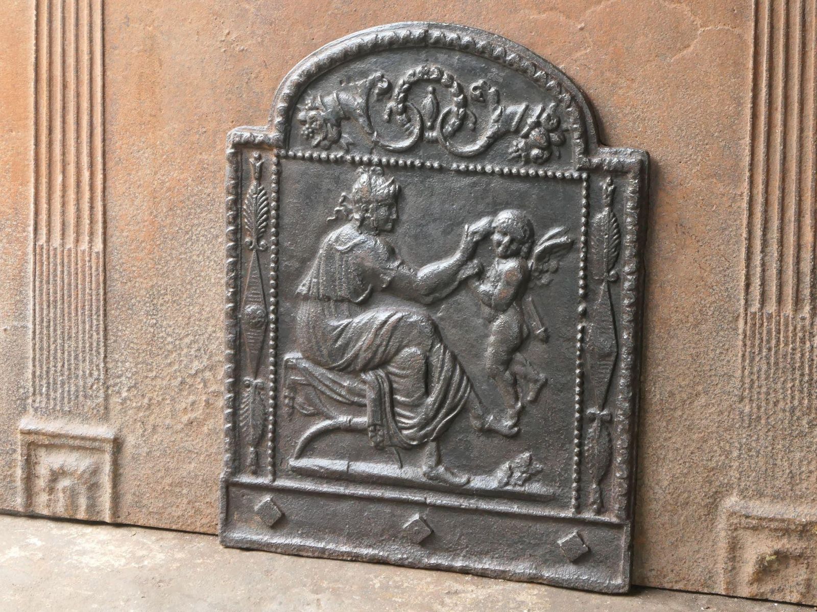 Small French Neoclassical Period 'Woman With Cupid' Fireback / Backsplash photo 466.0