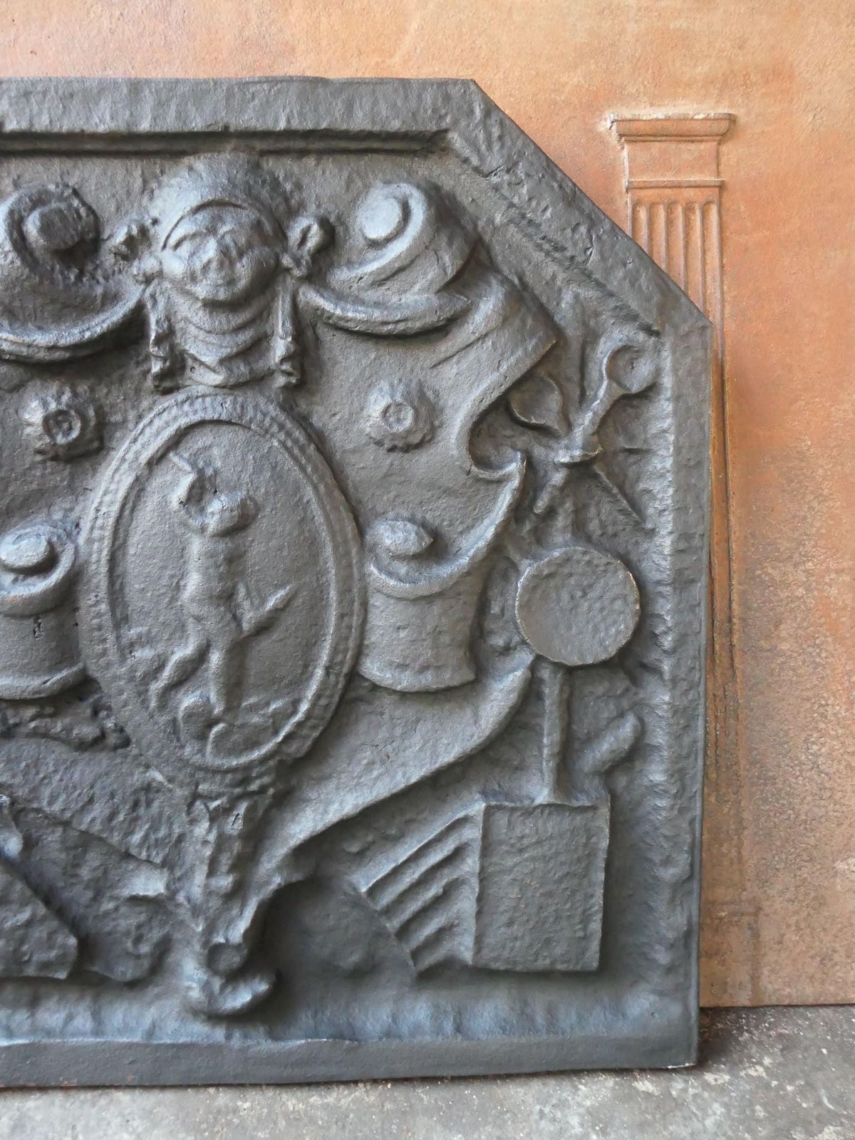 photo furniture Heavy French Victorian Style Arms Of France Fireback / Backsplash, 20th Century