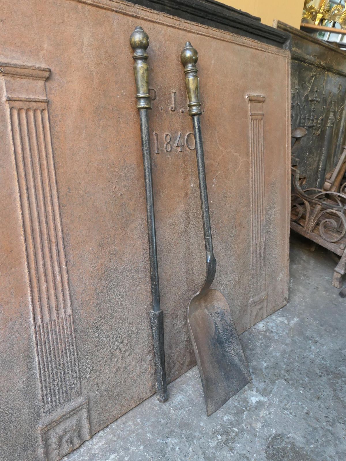 Large French Napoleon III Fireplace Tools, 19th 20th Century photo vintage
