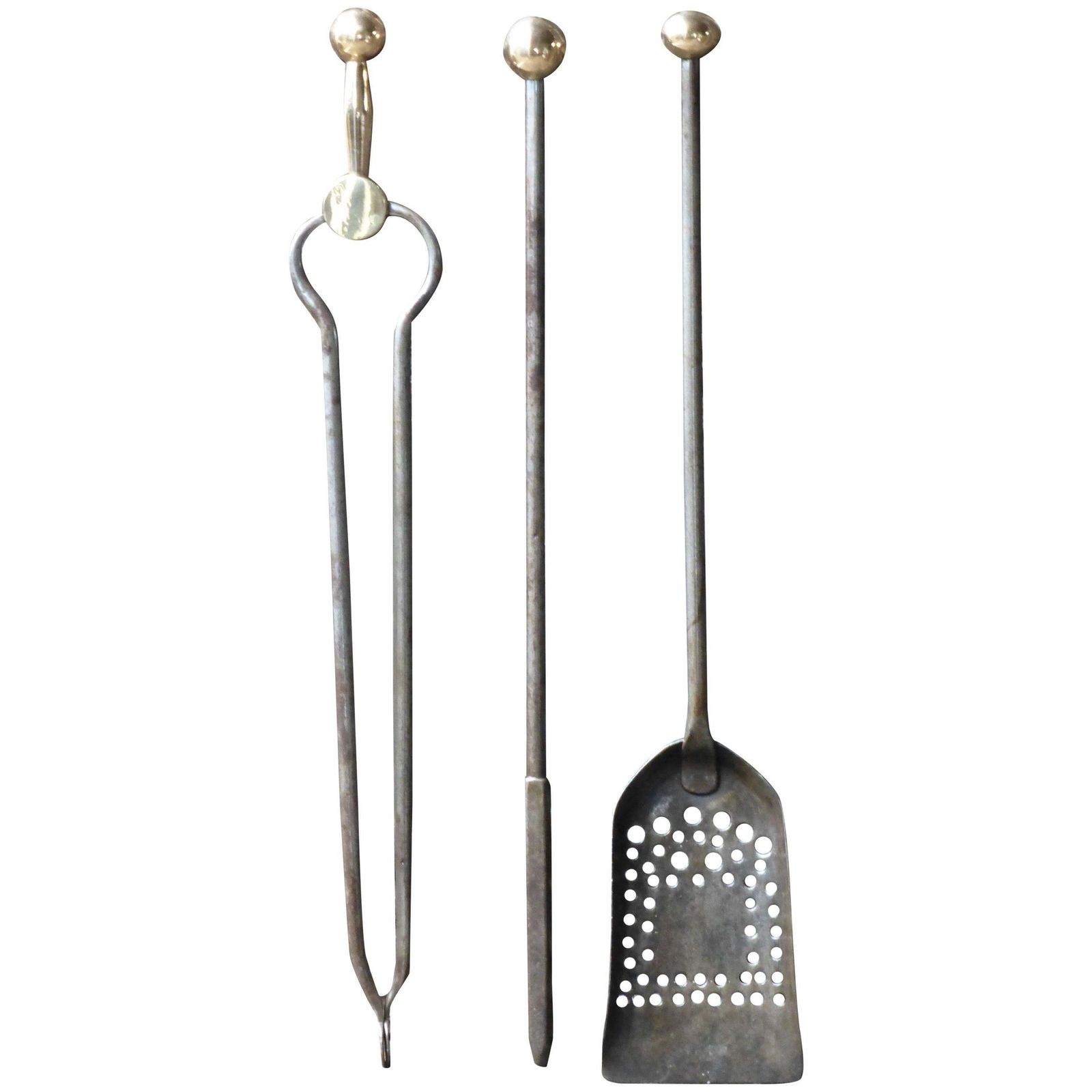 Polished Steel And Bronze Fireplace Tool Set