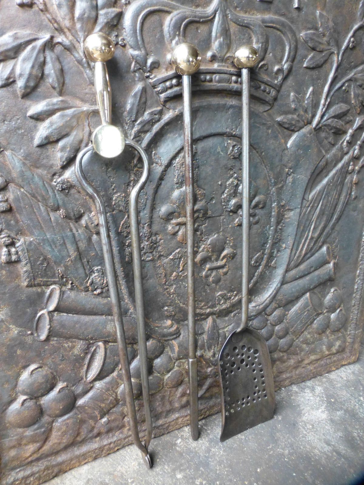 Polished Steel And Bronze Fireplace Tool Set photo for sale