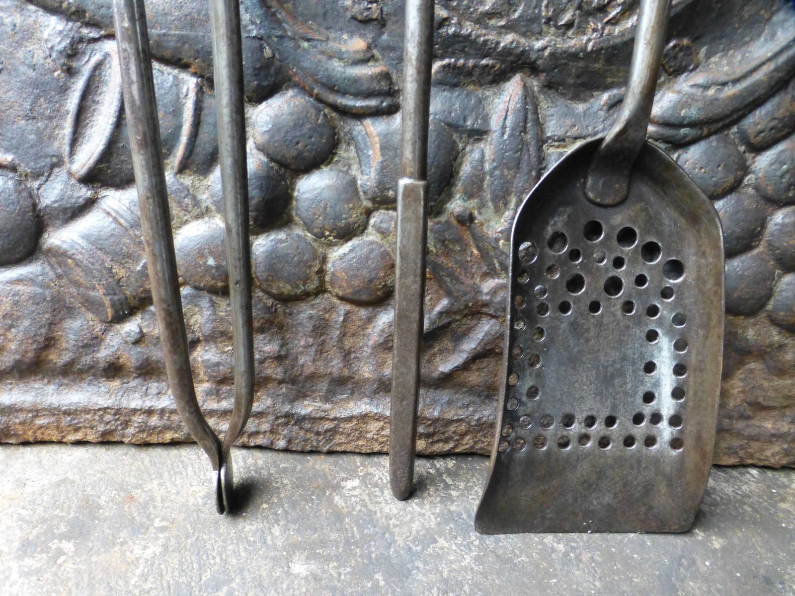 Polished Steel And Bronze Fireplace Tool Set photo vintage