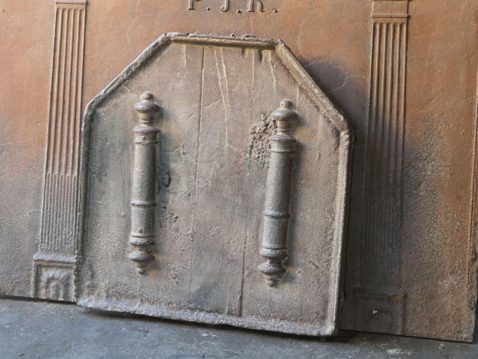 French Fireback / Backsplash With Pillars Of Hercules, 17th 18th Century photo for sale