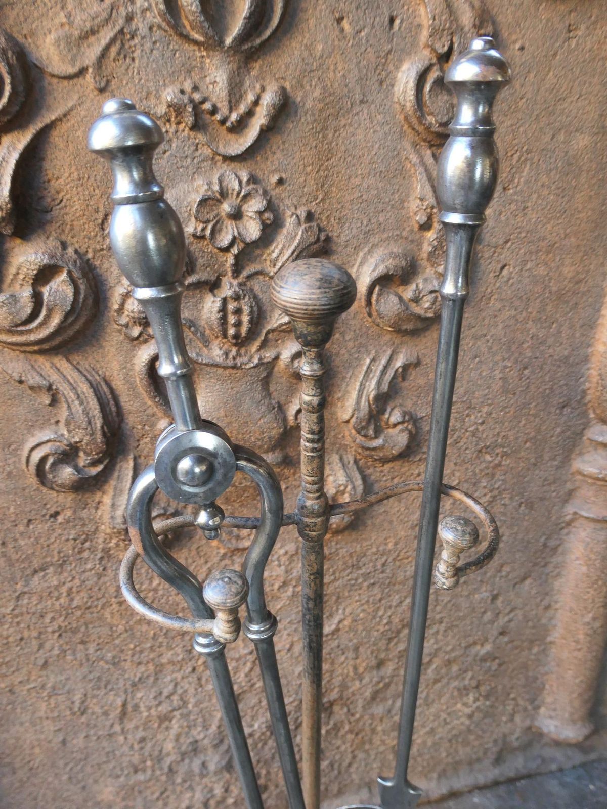 19th C. English Polished Steel And Brass Victorian Companion Set photo vinterior