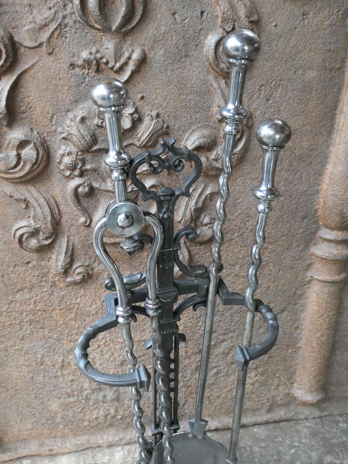 English Polished Steel Victorian Fireside Companion Set, 19th C photo vinterior