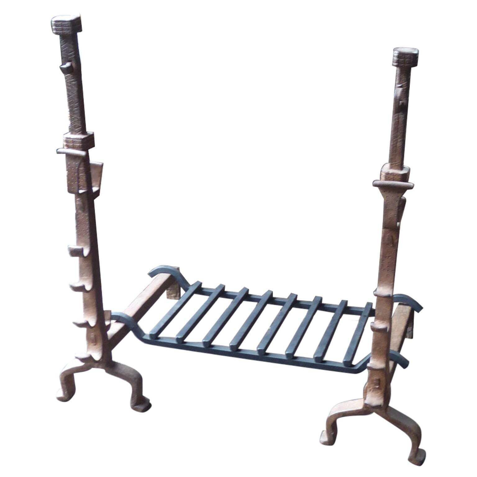 Large French Louis XIII Period Fireplace Grate Or Fire Basket, 17th Century