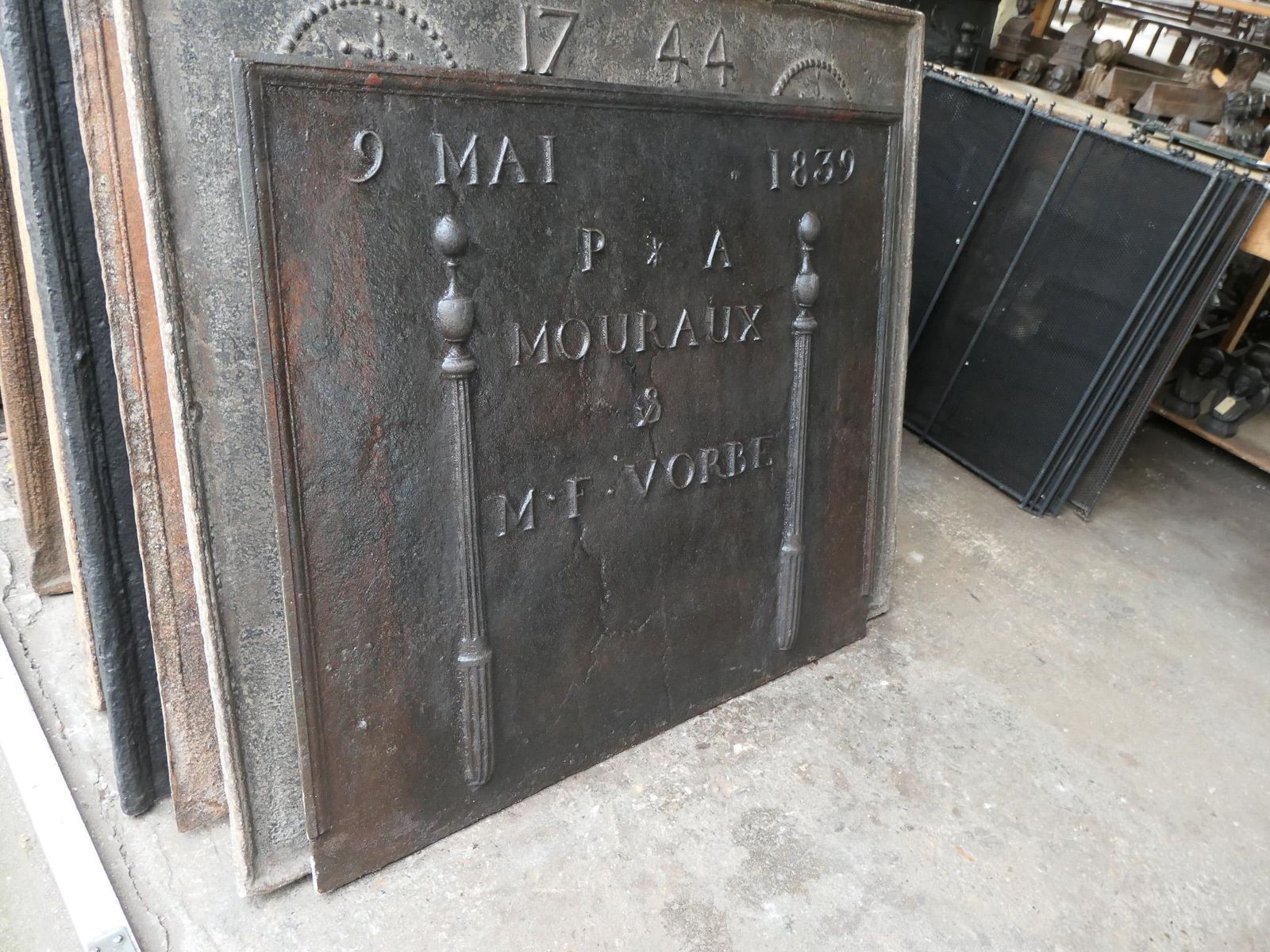 Home Fixtures Antique French Neoclassical 'Marriage' Fireback / Backsplash, 19th Century photo