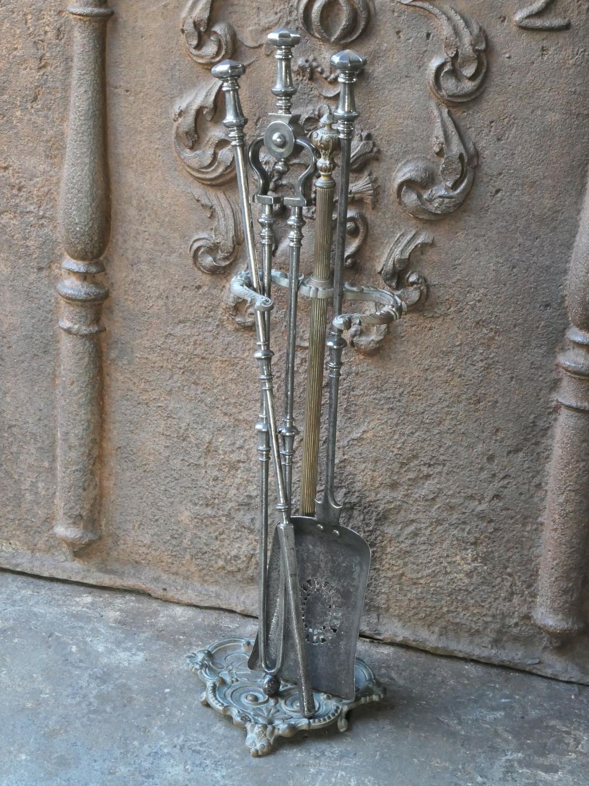 Large 18/19th C. English Polished Steel Georgian Fire Companion Set photo for sale