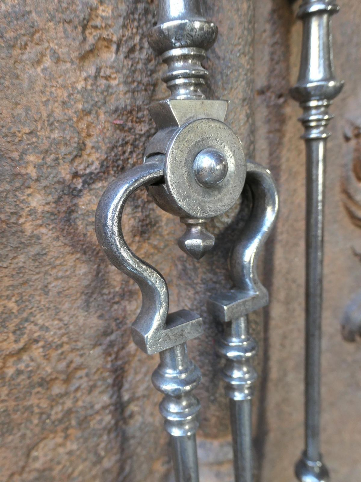 1173.0 Large 18/19th C. English Polished Steel Georgian Fire Companion Set photo