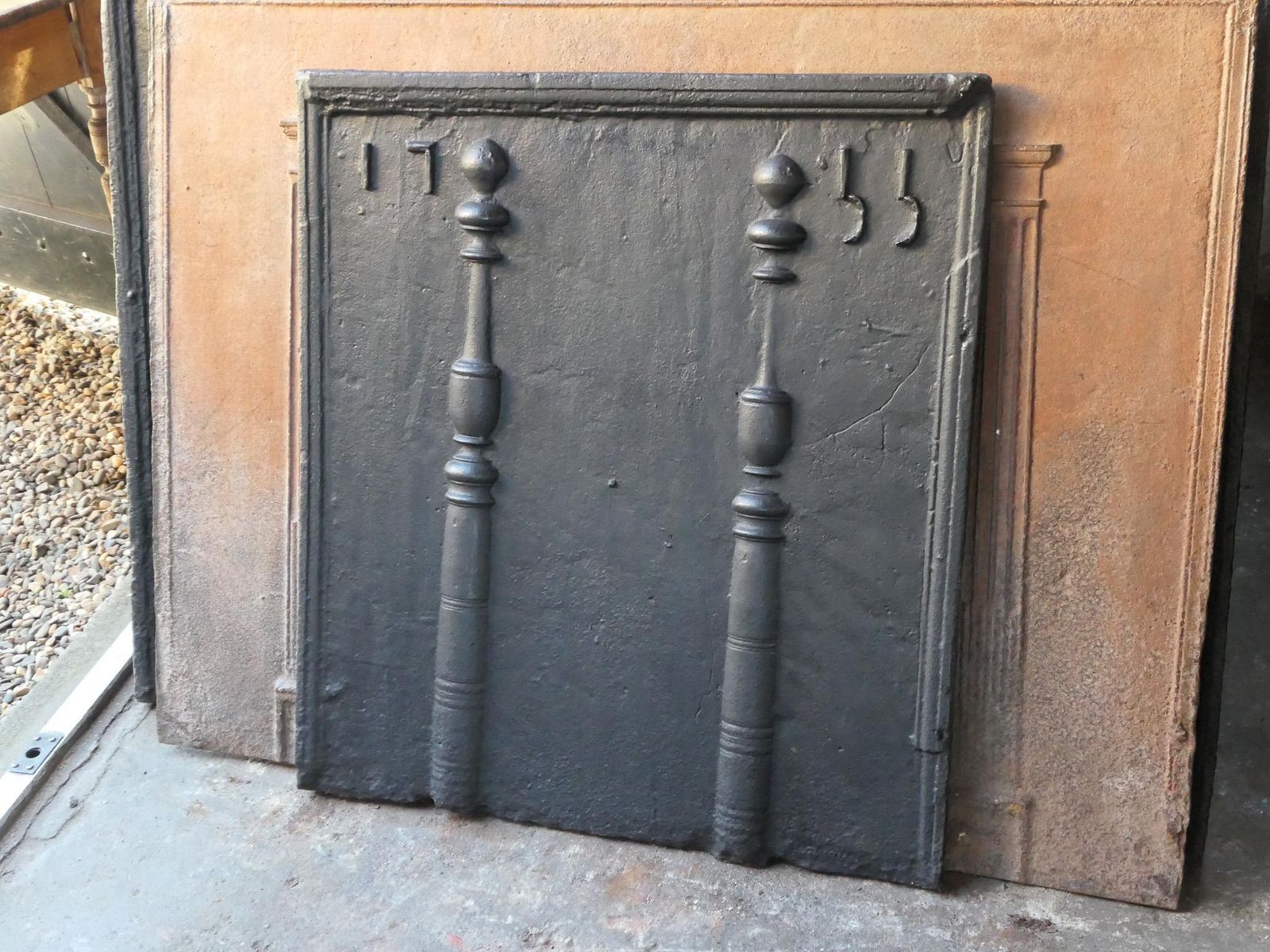 photo furniture 18th Century French Fireback / Backsplash With Pillars Of Hercules, Dated 1755