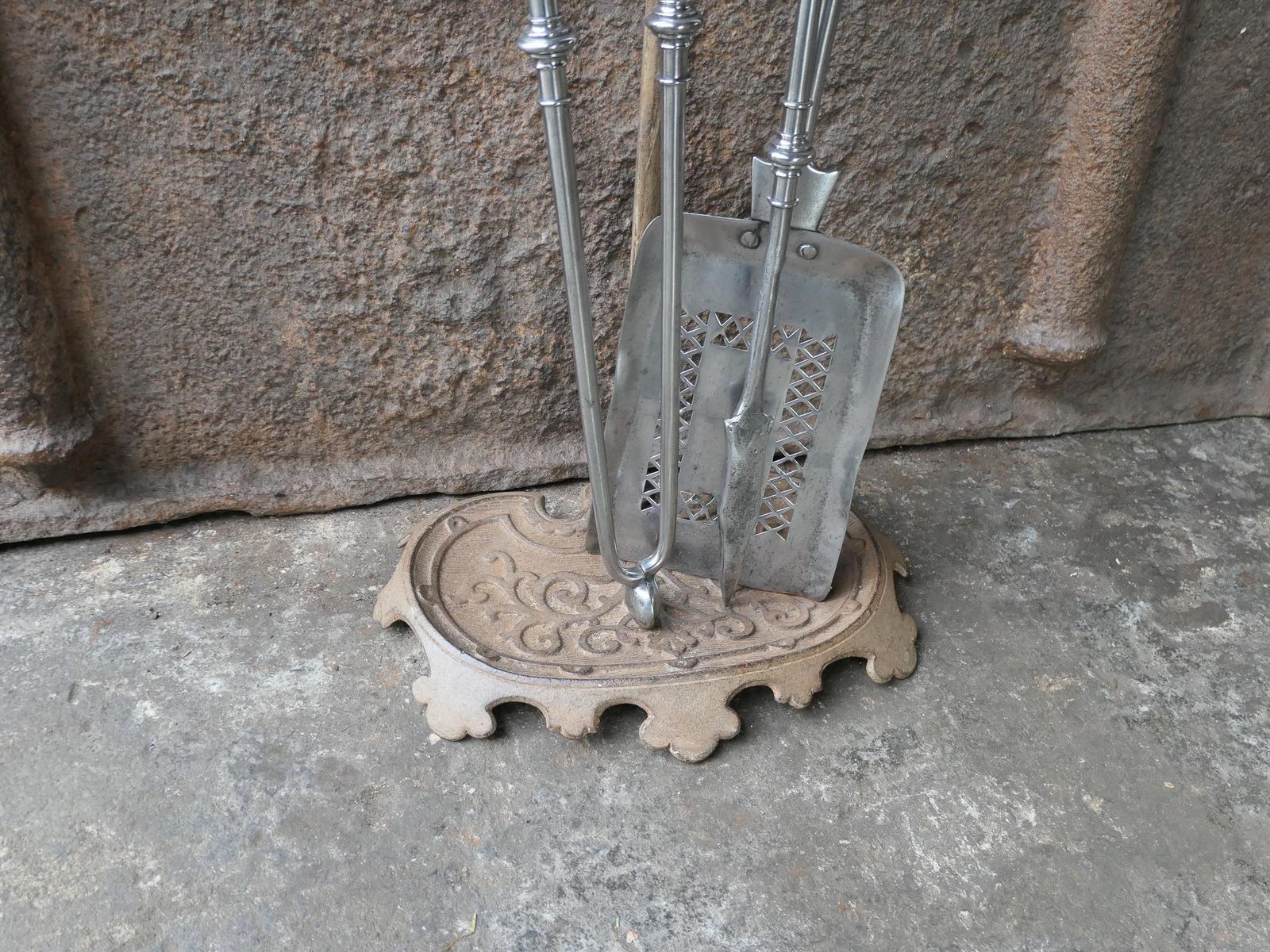 Large 18th   19th C. English Georgian Polished Steel Fire Irons photo vinterior