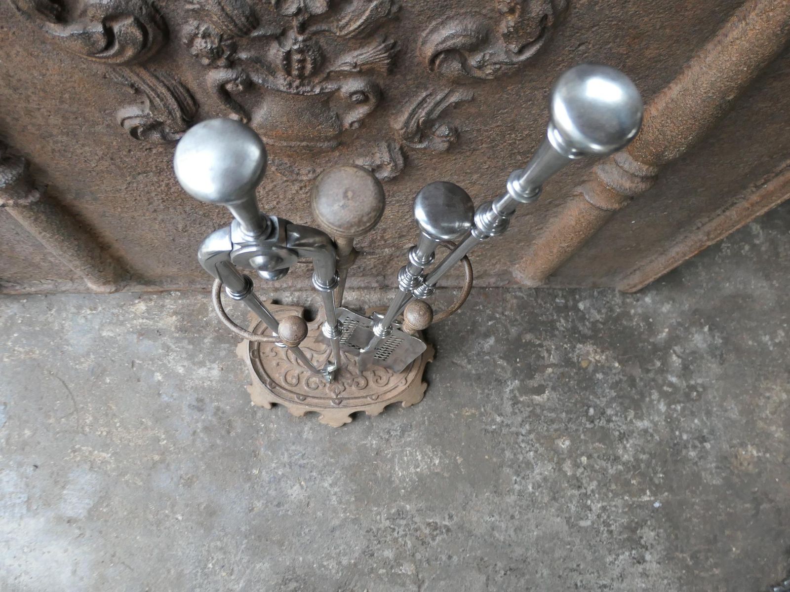 Large 18th   19th C. English Georgian Polished Steel Fire Irons photo buy