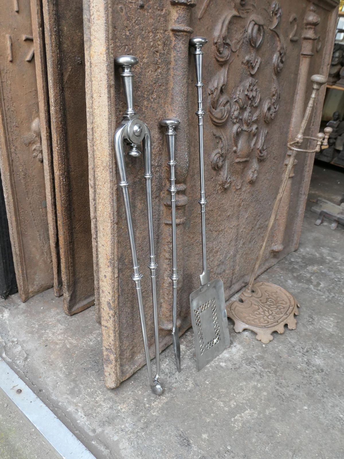 photo vinterior Large 18th   19th C. English Georgian Polished Steel Fire Irons