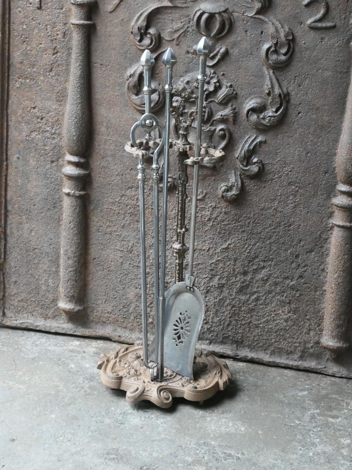 Large 19th C. English Iron And Polished Steel Victorian Fireside Companion Set photo for sale