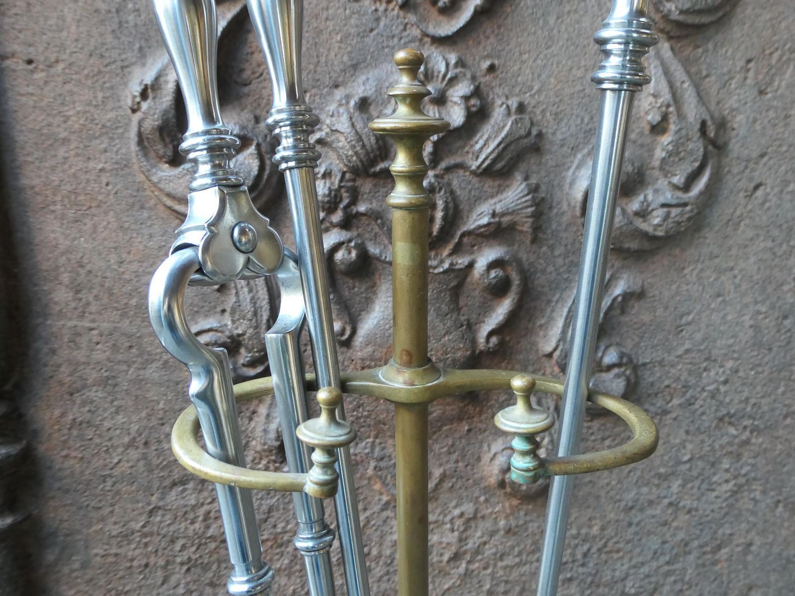 English Brass An Polished Steel Georgian Fireplace Tool Set, 18th 19th C photo vintage