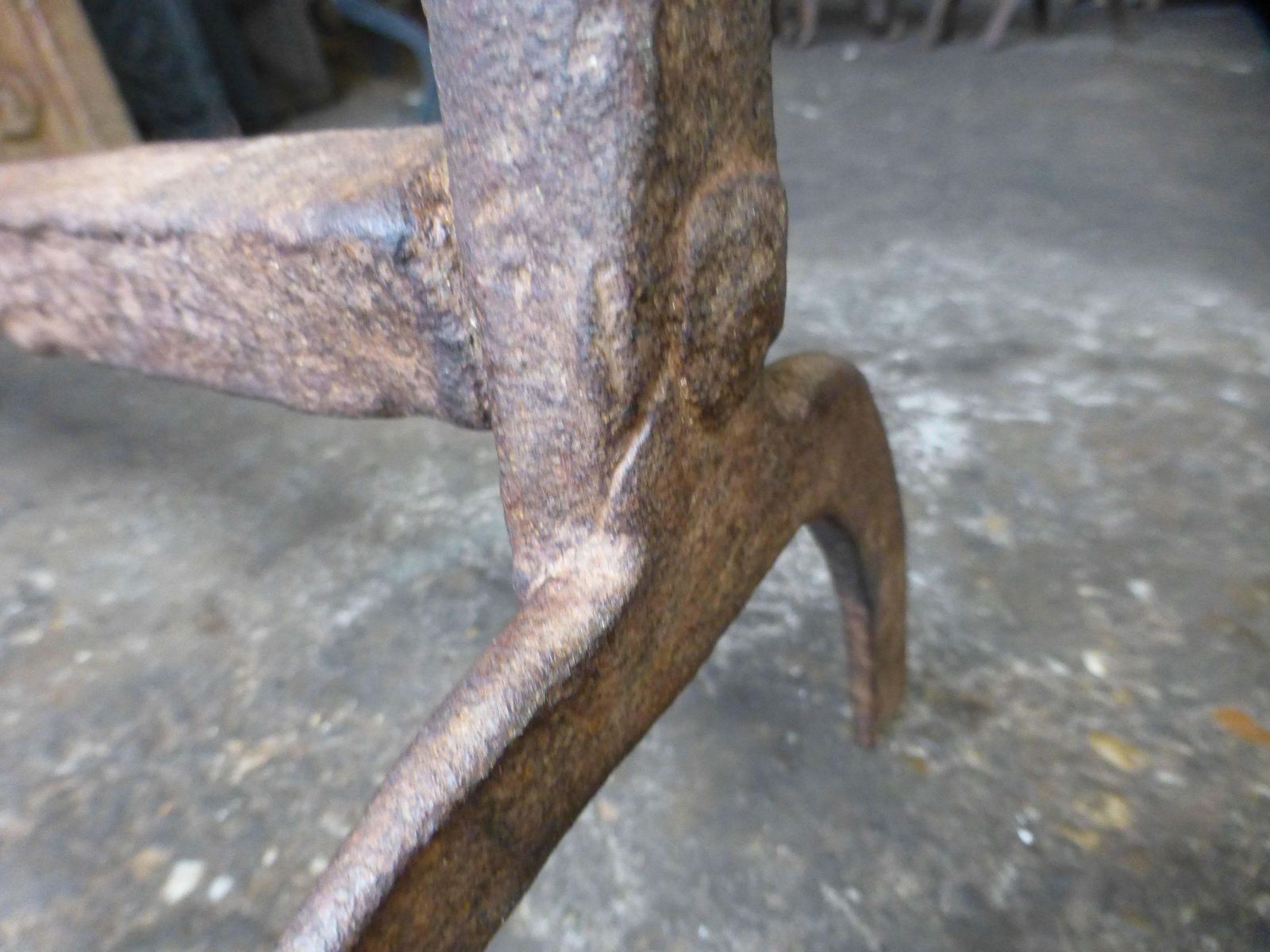 photo for sale 18th Century Horseshoe Andirons, Firedogs