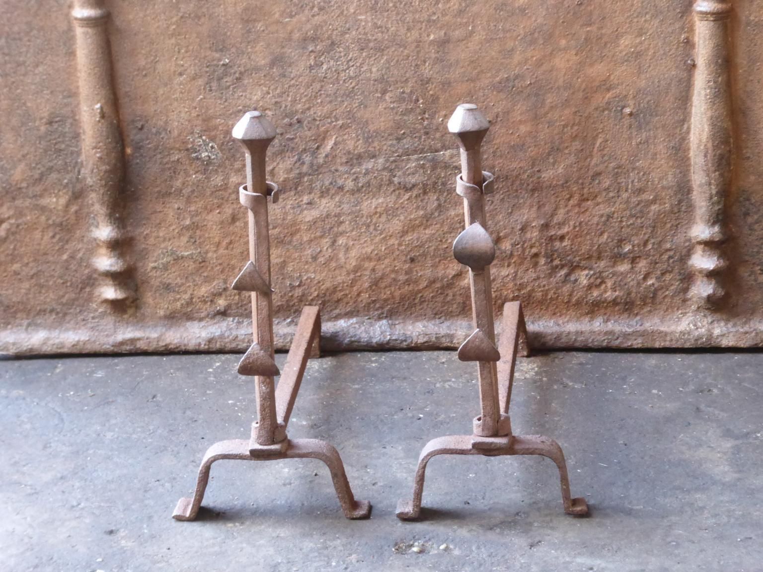 Hand Forged French Napoleon III Andirons Or Firedogs, 19th Century photo furniture