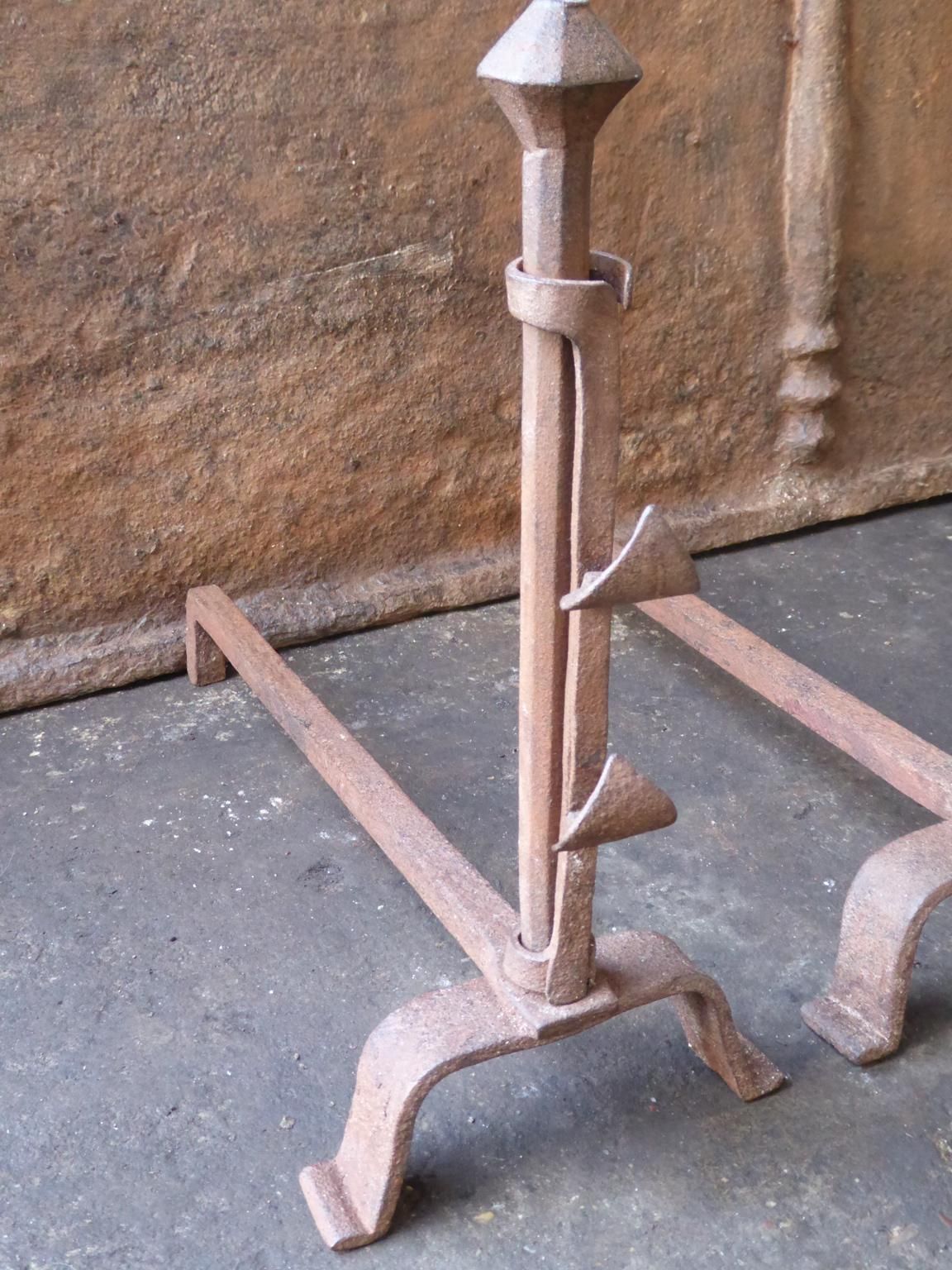 Hand Forged French Napoleon III Andirons Or Firedogs, 19th Century photo vinterior