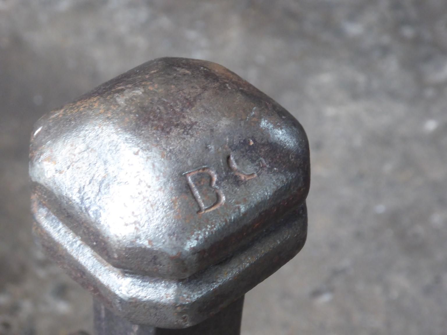 422.0 Hand Forged French Louis XV Andirons Or Firedogs, 18th Century photo