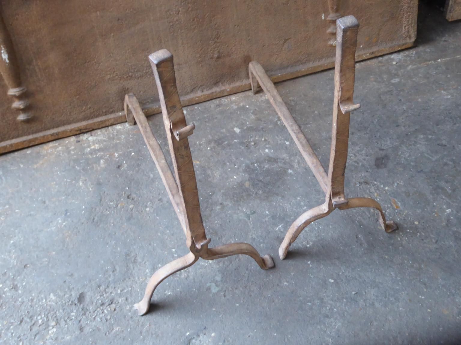 Antique French Gothic Andirons Or Firedogs, 17th Century photo for sale