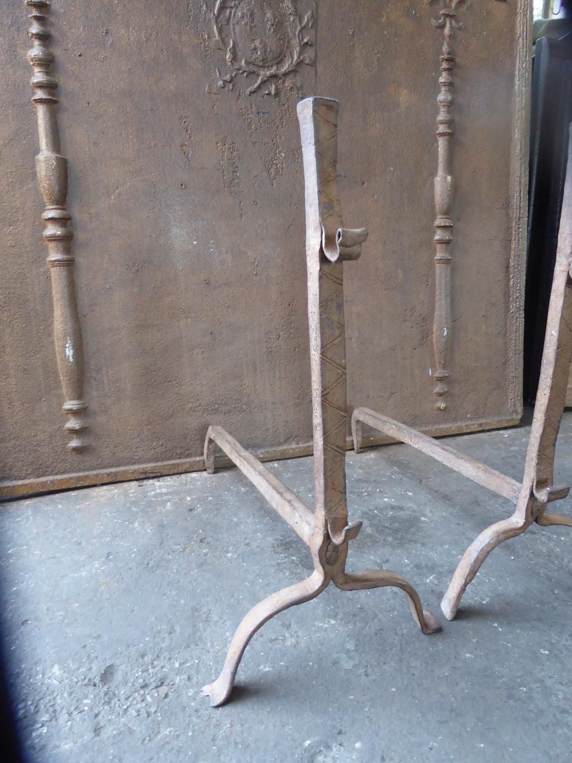 Antique French Gothic Andirons Or Firedogs, 17th Century photo Home Fixtures