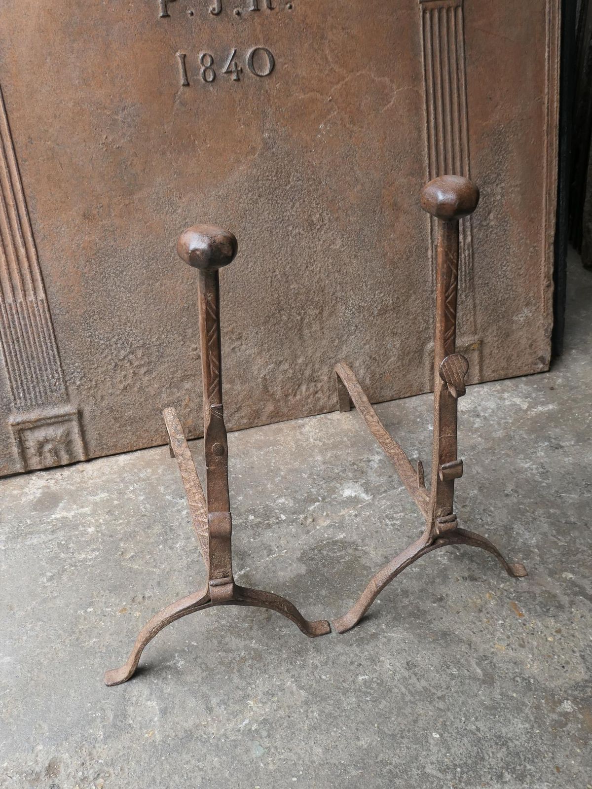 17th Century Louis XIII Andirons, Firedogs, Landiers photo vintage