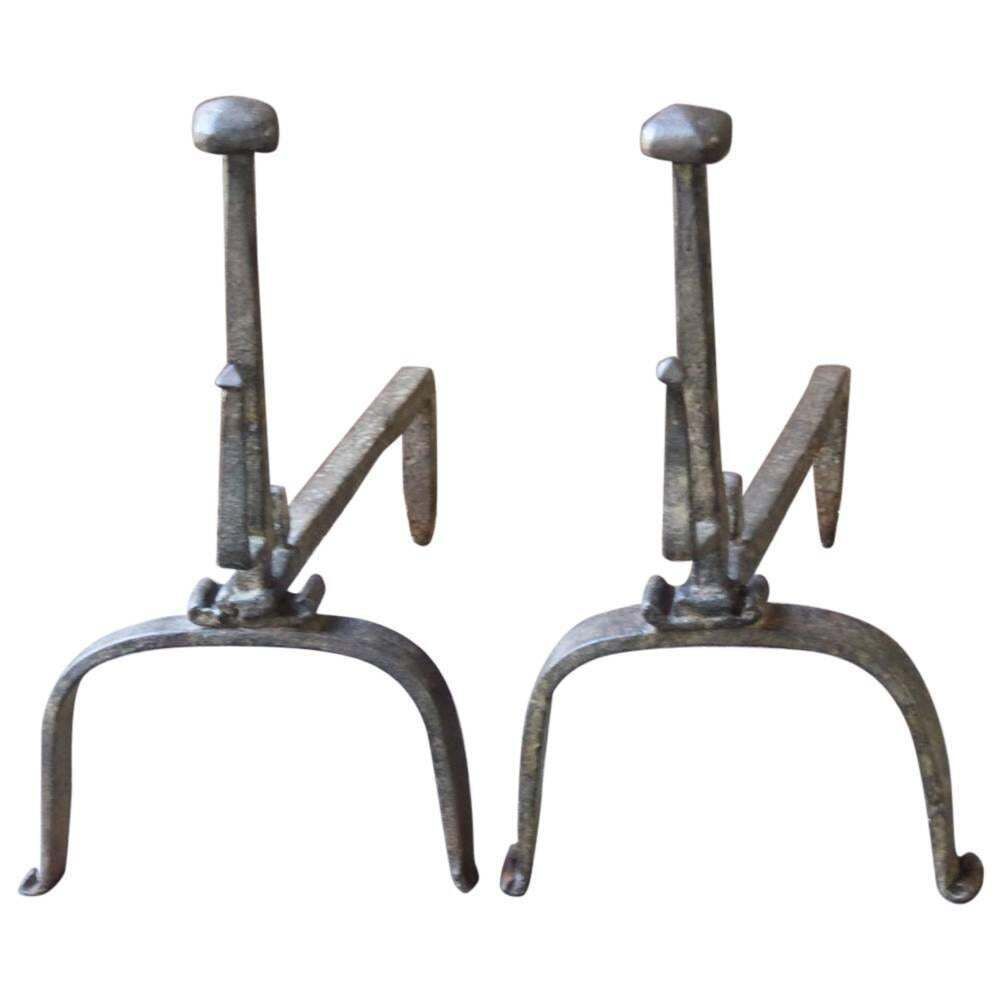 17th 18th Century French Gothic Firedogs, Andirons