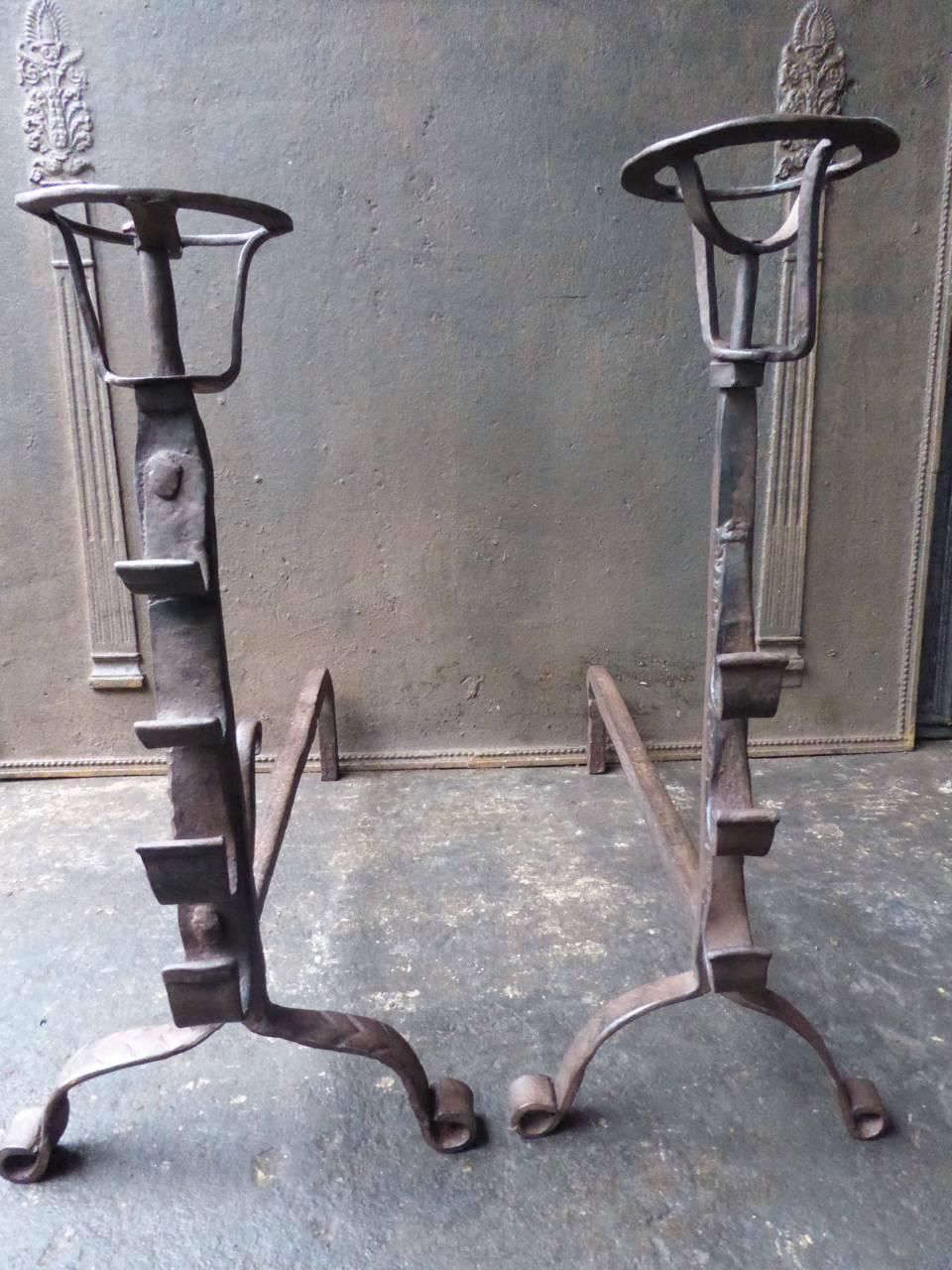 17th 18th Century Large French Andirons Or Firedogs photo vintage
