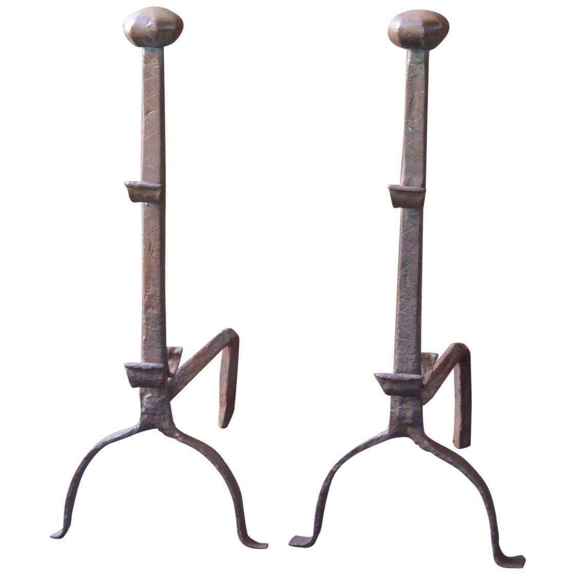 17th Century French Gothic Andirons Or Firedogs