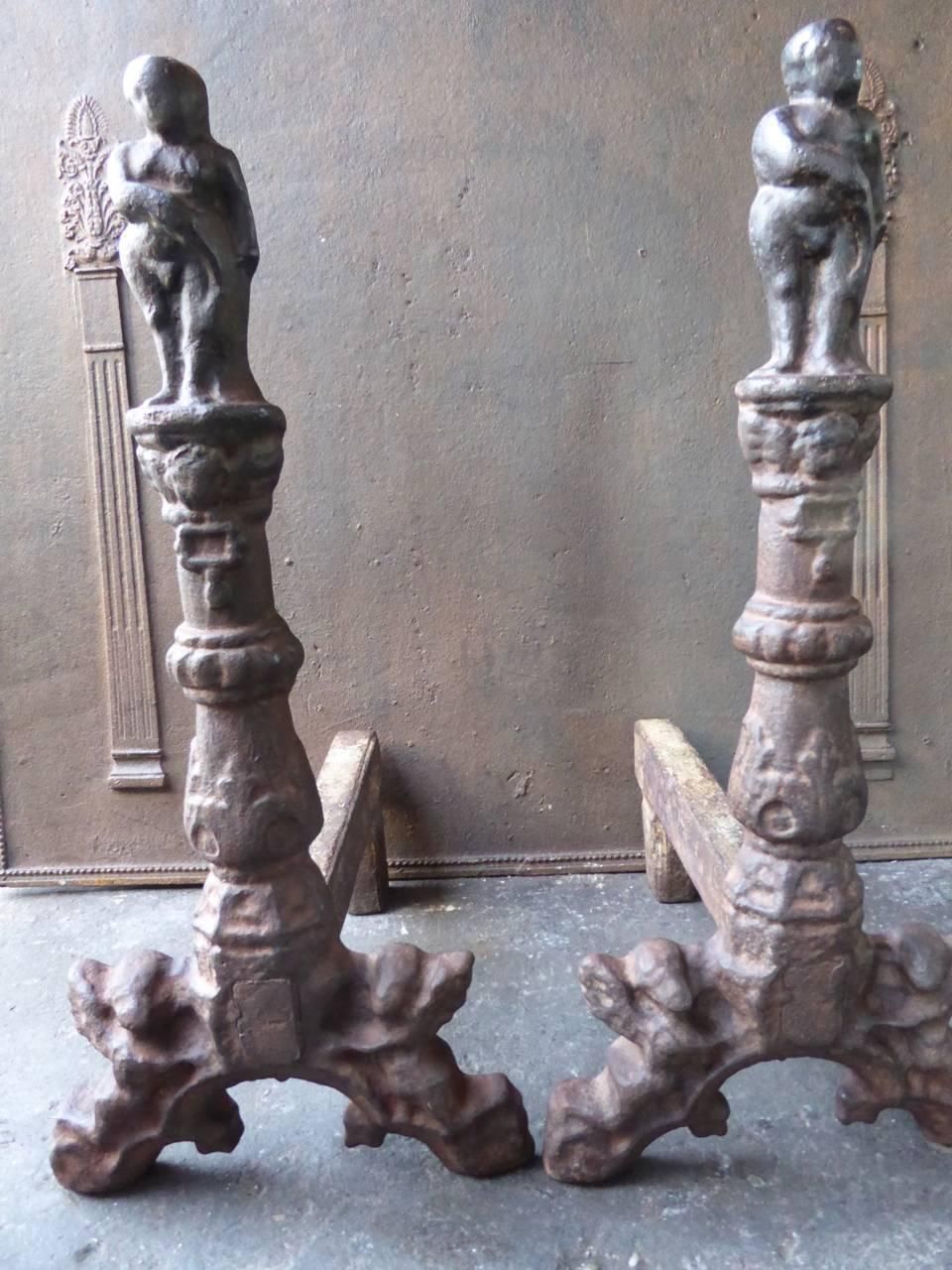 Large 19th 20th Century French Andirons Or Firedogs photo for sale