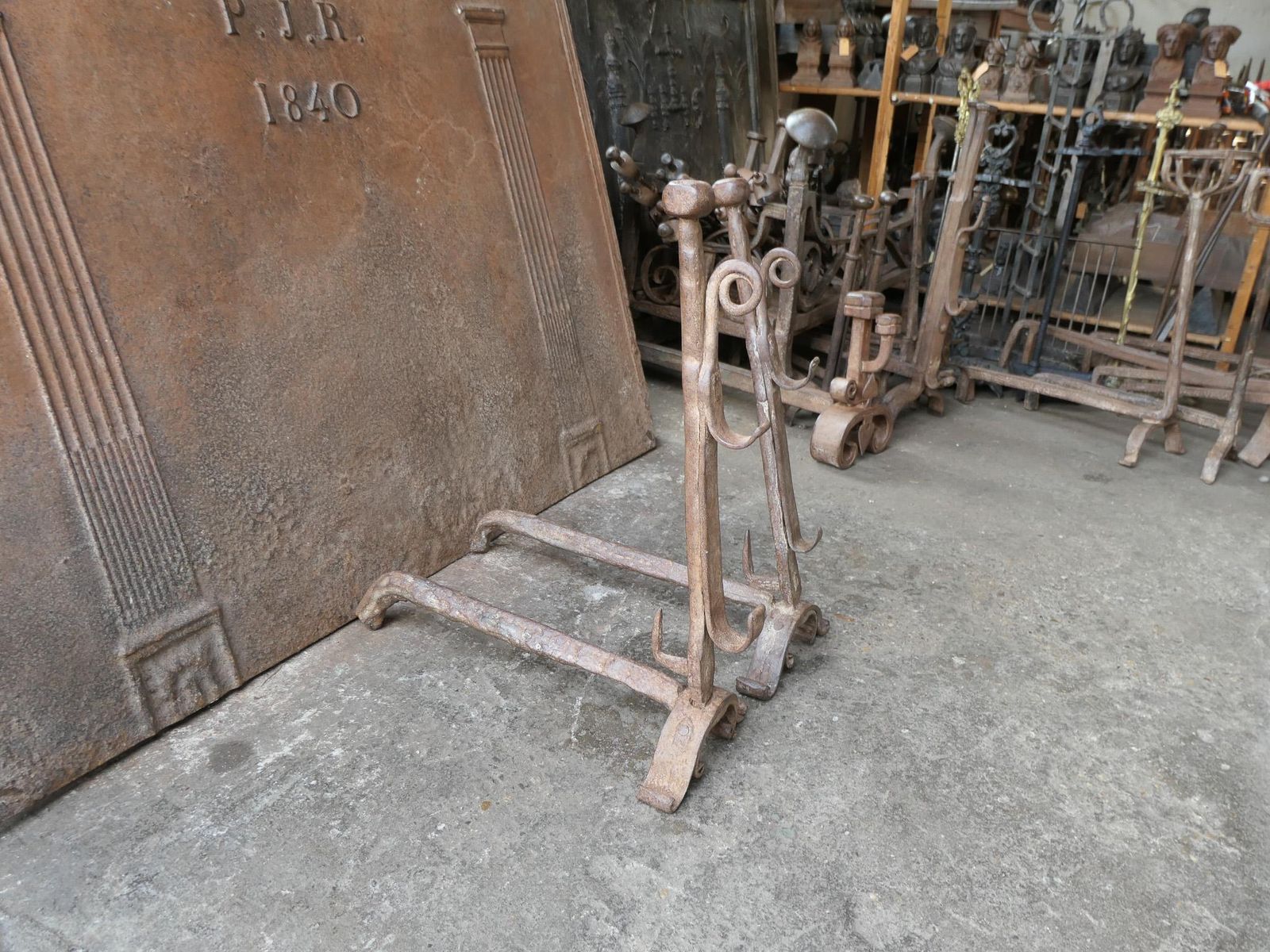 photo vinterior 17th Century French Gothic Period Andirons Or Firedogs