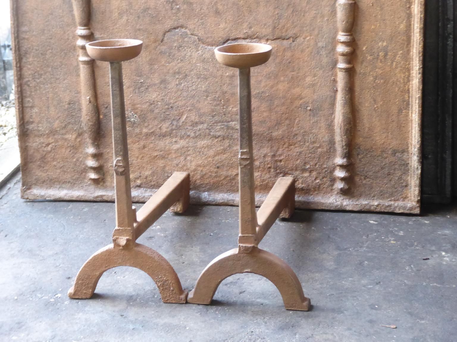 Antique French Gothic Andirons Or Firedogs, 17th Century photo for sale