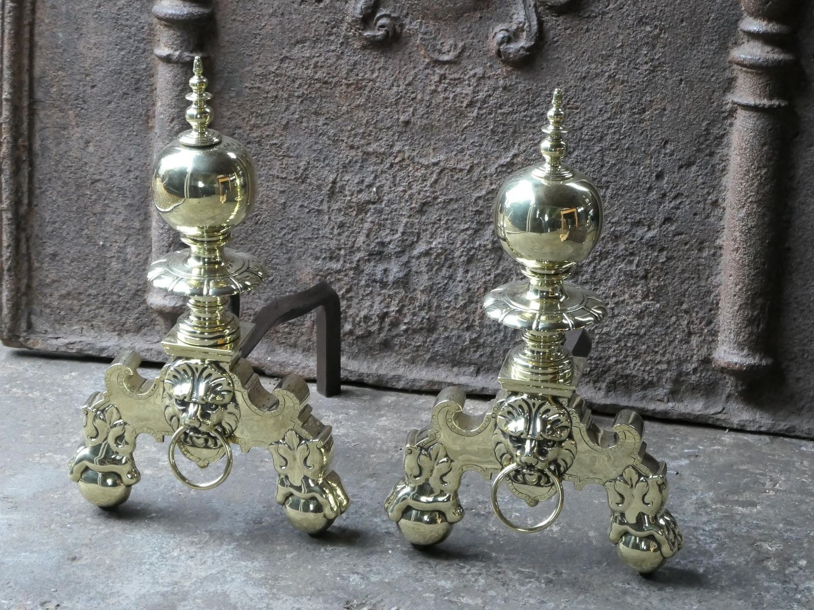 19th Century French Louis XIV Style Polished Brass Andirons Or Firedogs photo for sale