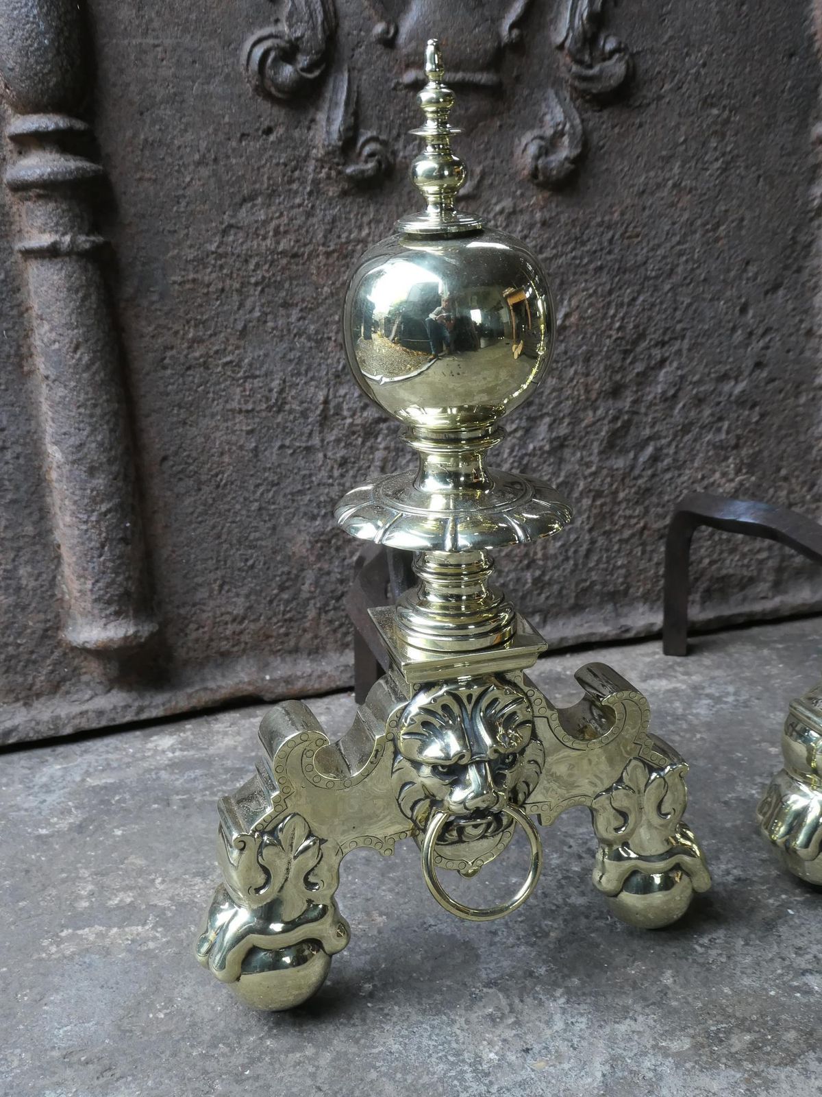 19th Century French Louis XIV Style Polished Brass Andirons Or Firedogs photo vinterior