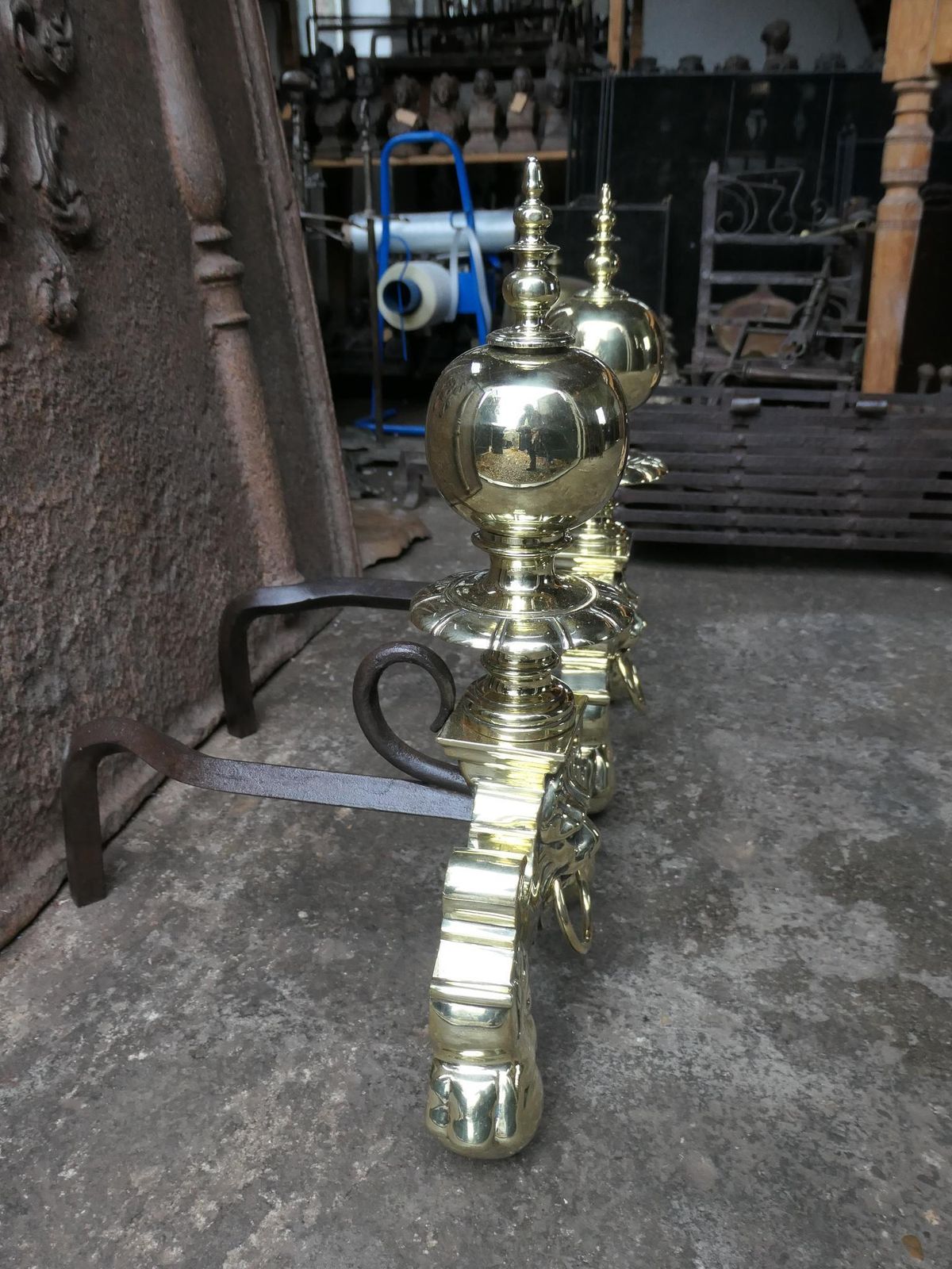 photo furniture 19th Century French Louis XIV Style Polished Brass Andirons Or Firedogs