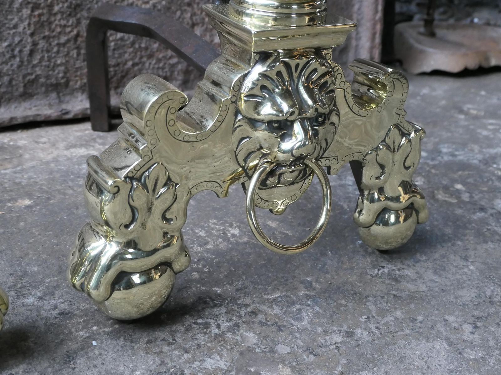photo buy 19th Century French Louis XIV Style Polished Brass Andirons Or Firedogs