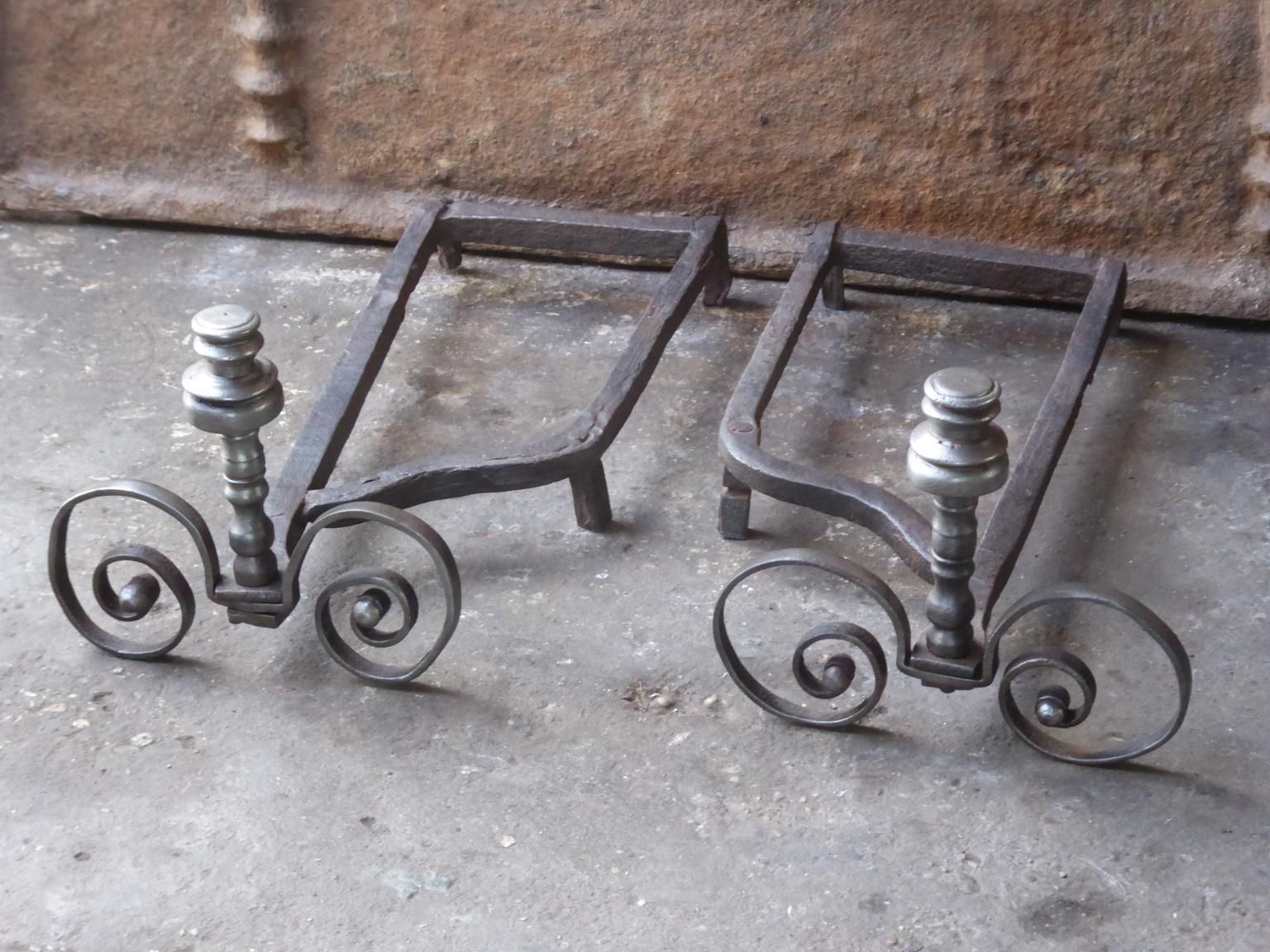 Hand Forged French Louis XV Andirons Or Firedogs, 18th Century photo for sale