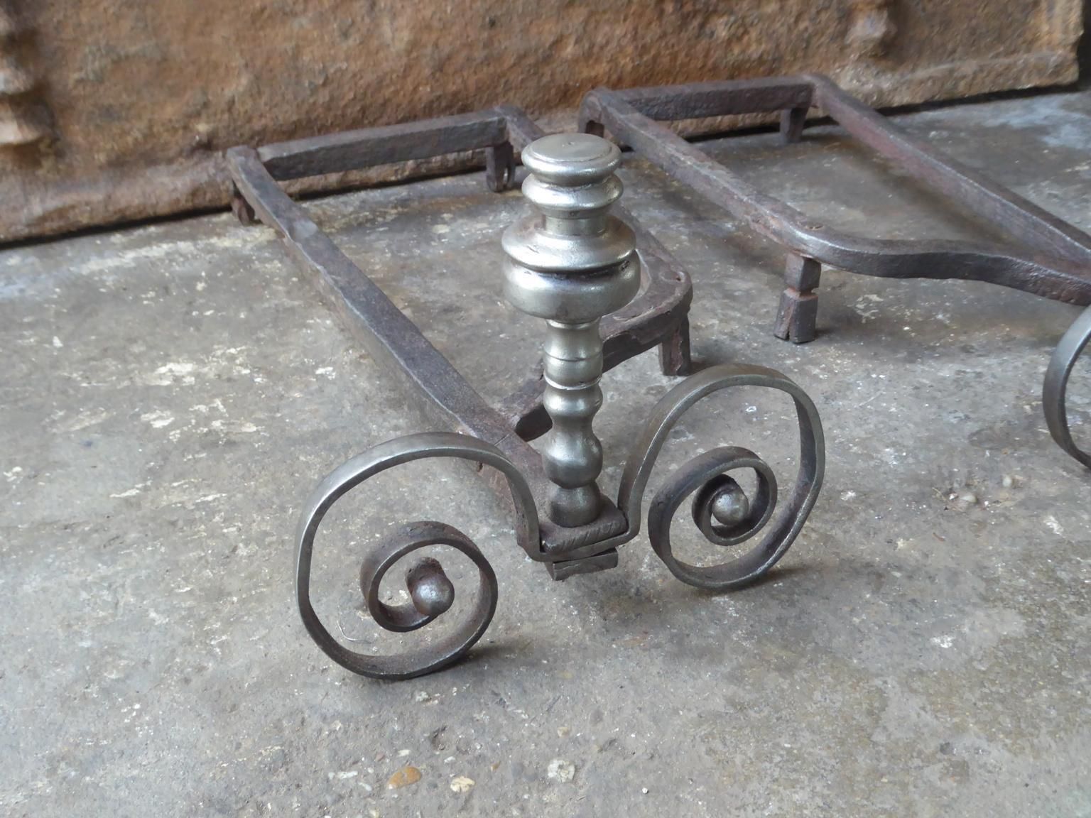 Hand Forged French Louis XV Andirons Or Firedogs, 18th Century photo vinterior