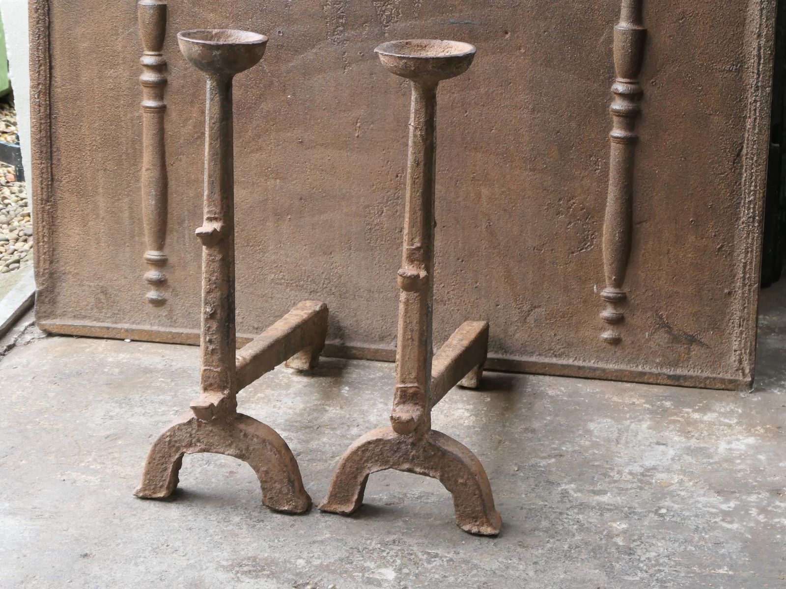 Large Antique Gothic Andirons Or Firedogs, 17th Century photo 550.0