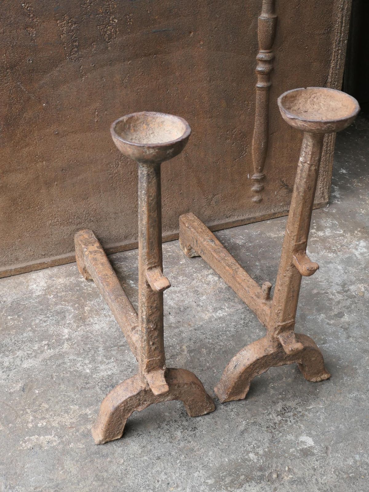 Large Antique Gothic Andirons Or Firedogs, 17th Century photo vinterior