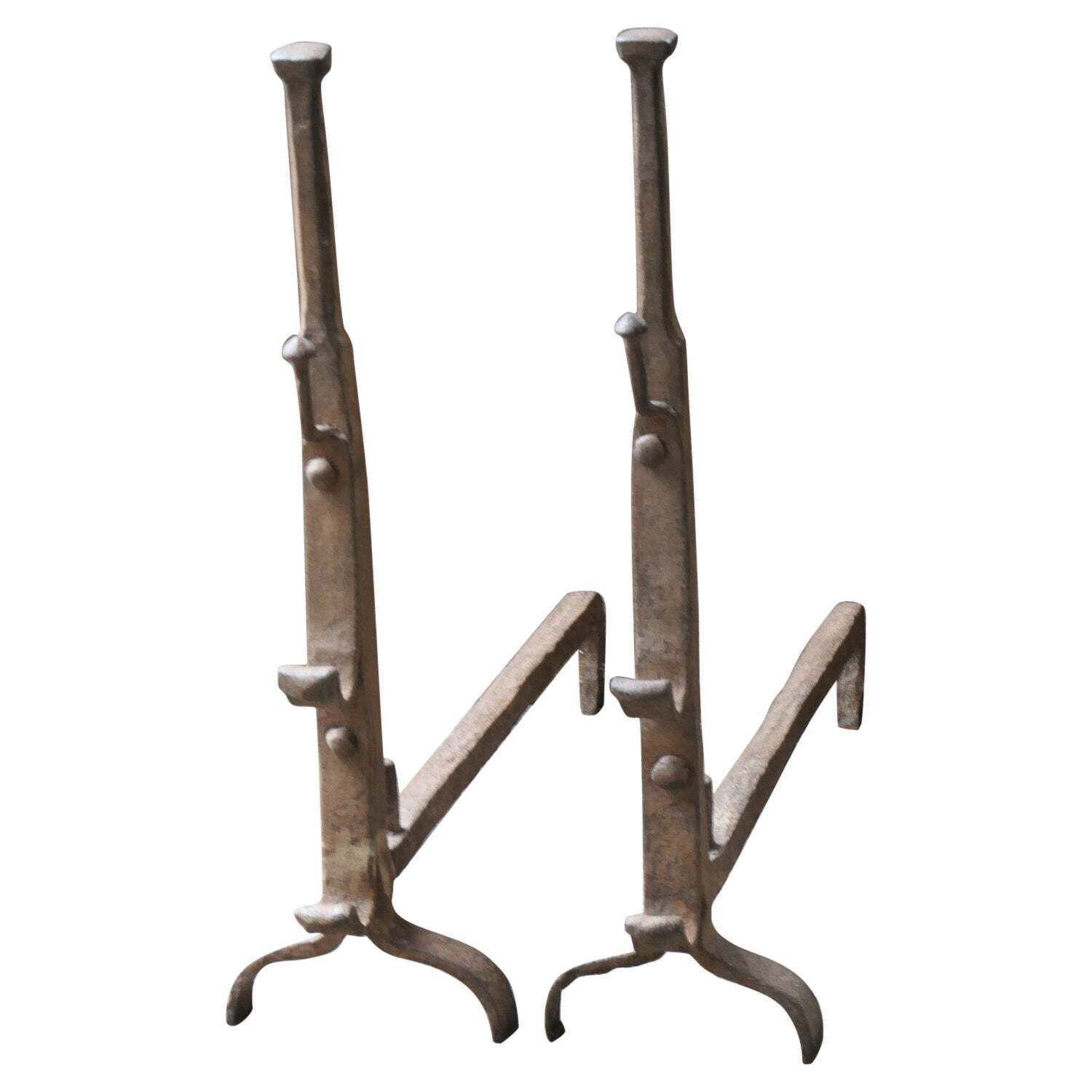 French 17th Century Gothic Period Andirons Or Firedogs