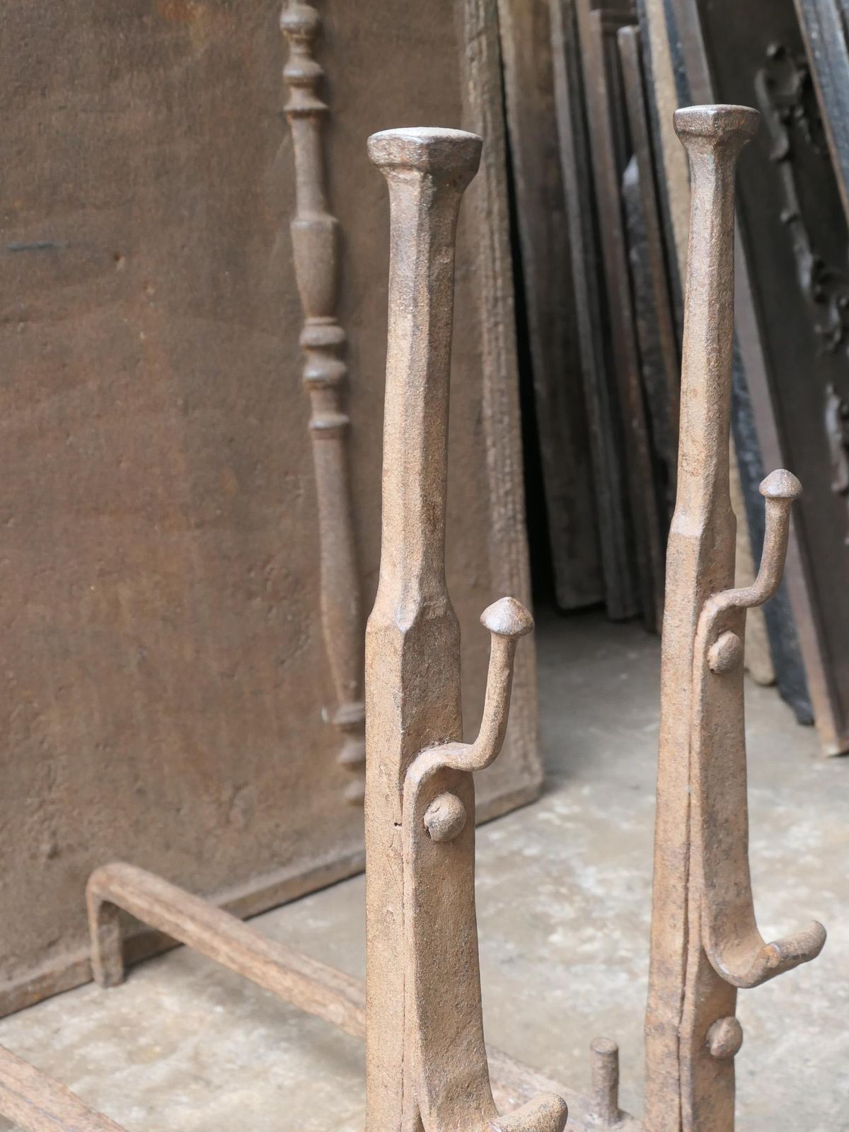 Home Fixtures French 17th Century Gothic Period Andirons Or Firedogs photo