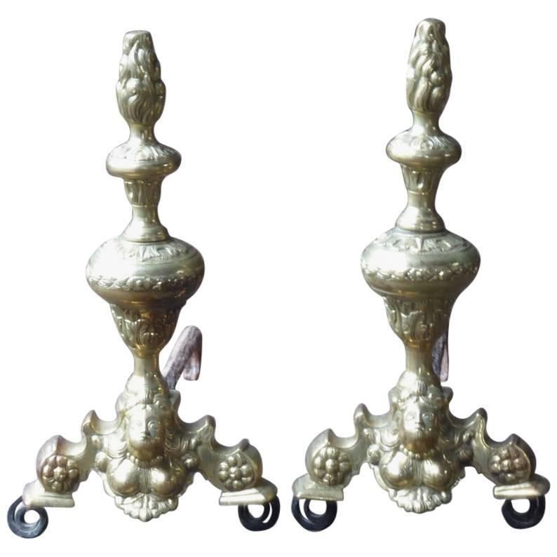 19th Century French Louis XIV Style Andirons Or Firedogs