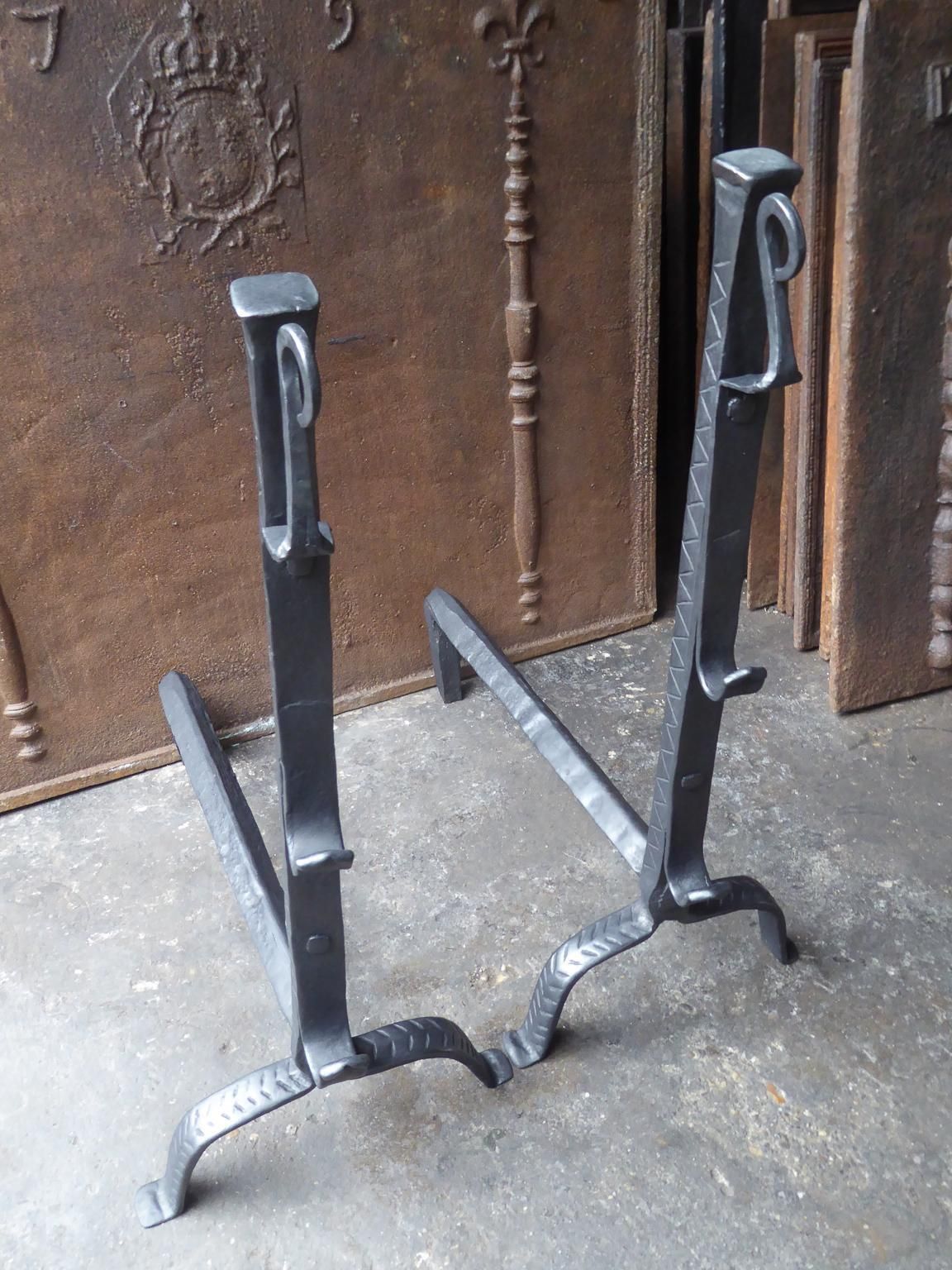 Beautiful 17th 18th Century French Louis XIII Andirons Or Firedogs photo for sale