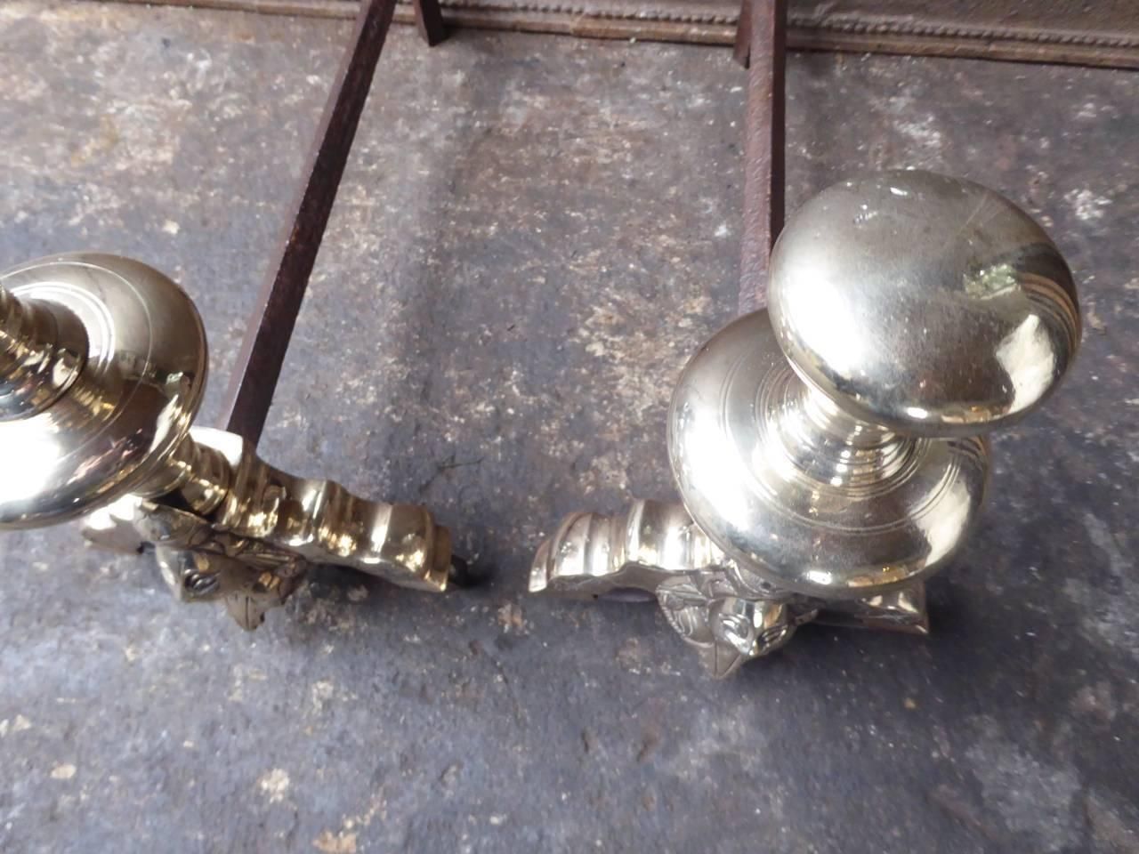 French Bronze Louis XIV Andirons, 17th Century, With Marmosets photo vintage